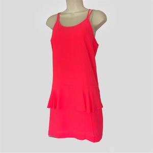 Trina Turk Strappy Sleeves V-Back Short Dress Neon Coral Pink Resort Cruise M